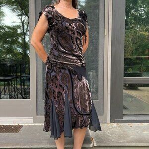 Black & Brown Burnout Velvet Skirt Set